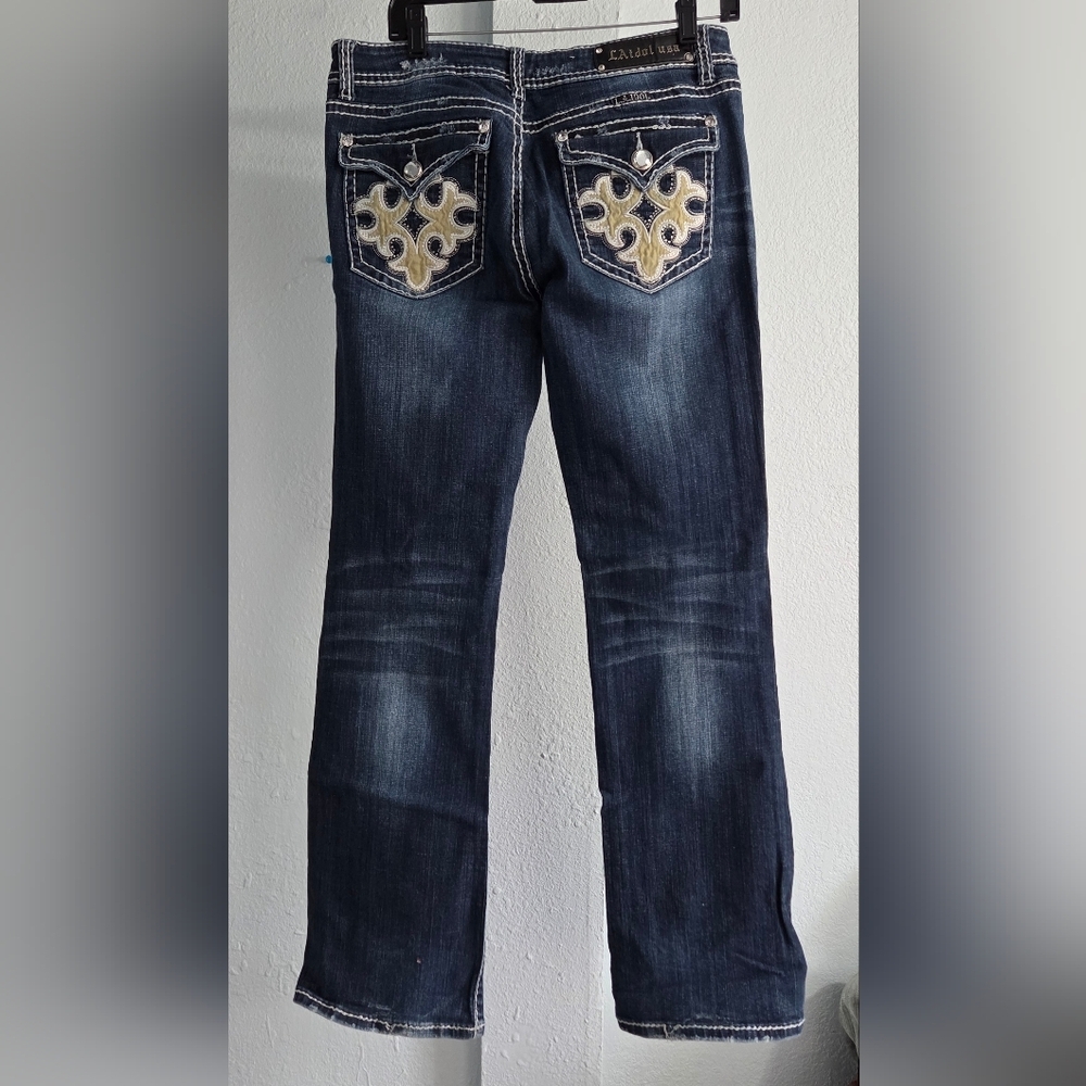 L.A. Idol Dark Blue Boot Cut Jeans with Embroidery - Picture 2 of 6